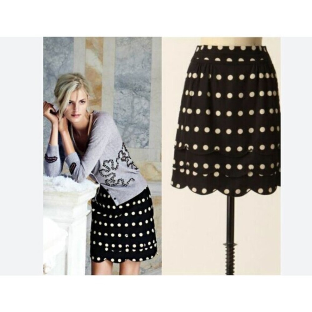 Anthropologie‎ Floreat Silk Cotton Skirt Scalopped Layered Business Retro Sz 2